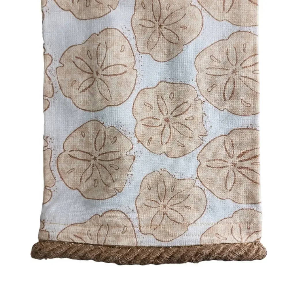 17 x 7 Handmade Sand Dollar Hanging Towel Kitchen Nautical Coastal Brown Blue